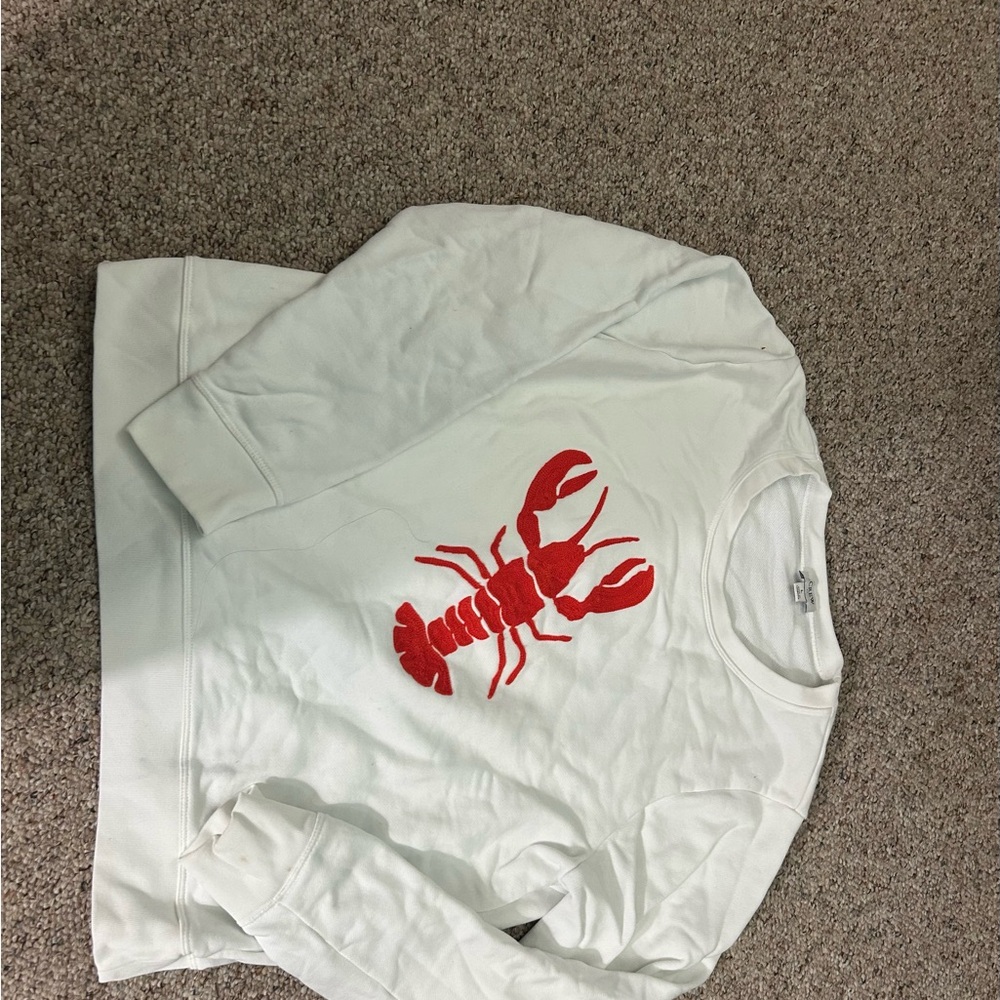 J. Crew White Sweater with Red Lobster Design